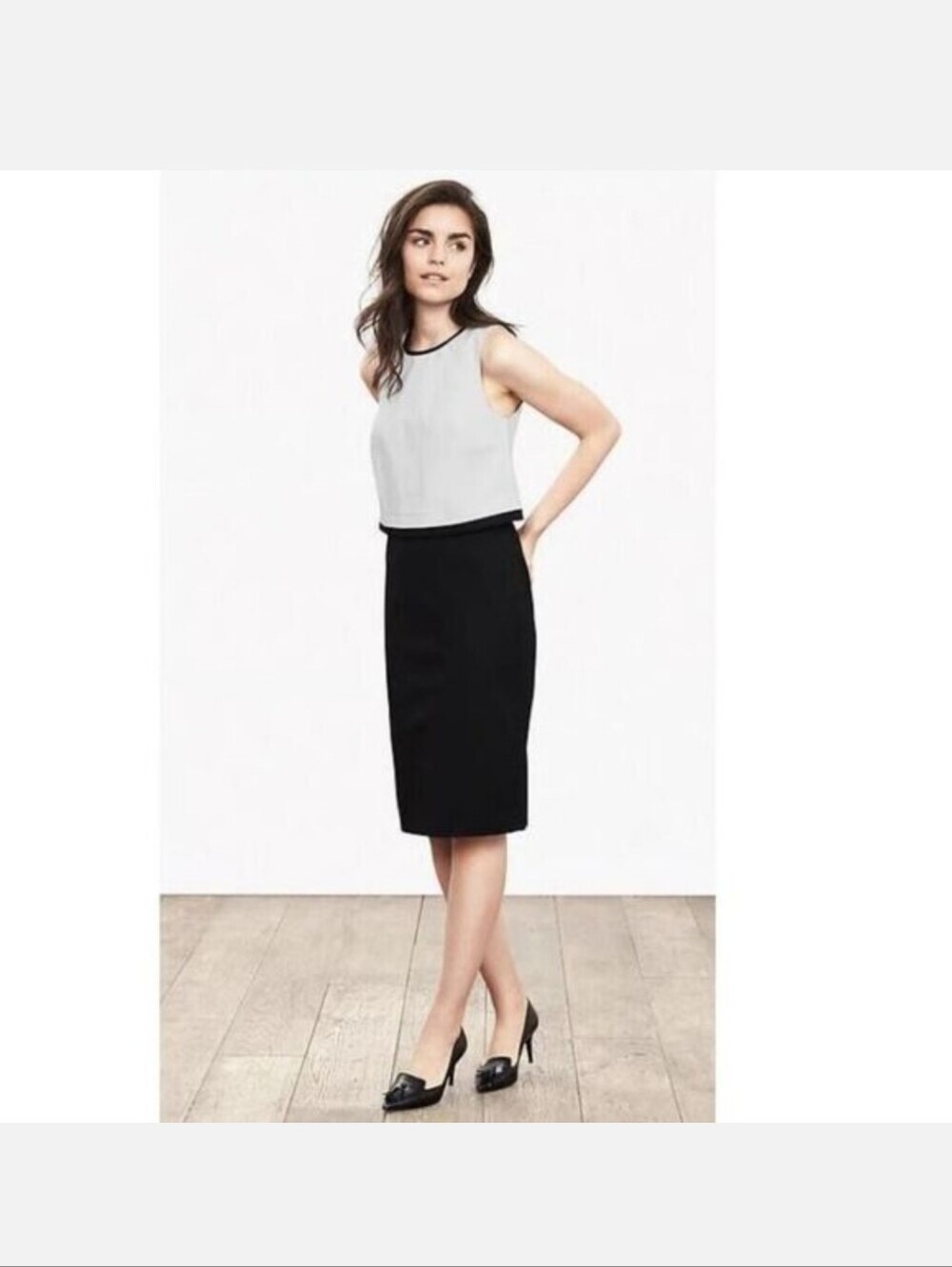 NEW Banana Republic Sloan Black White Color Block Ponte Shift Dress Stretch 14 - Picture 6 of 9